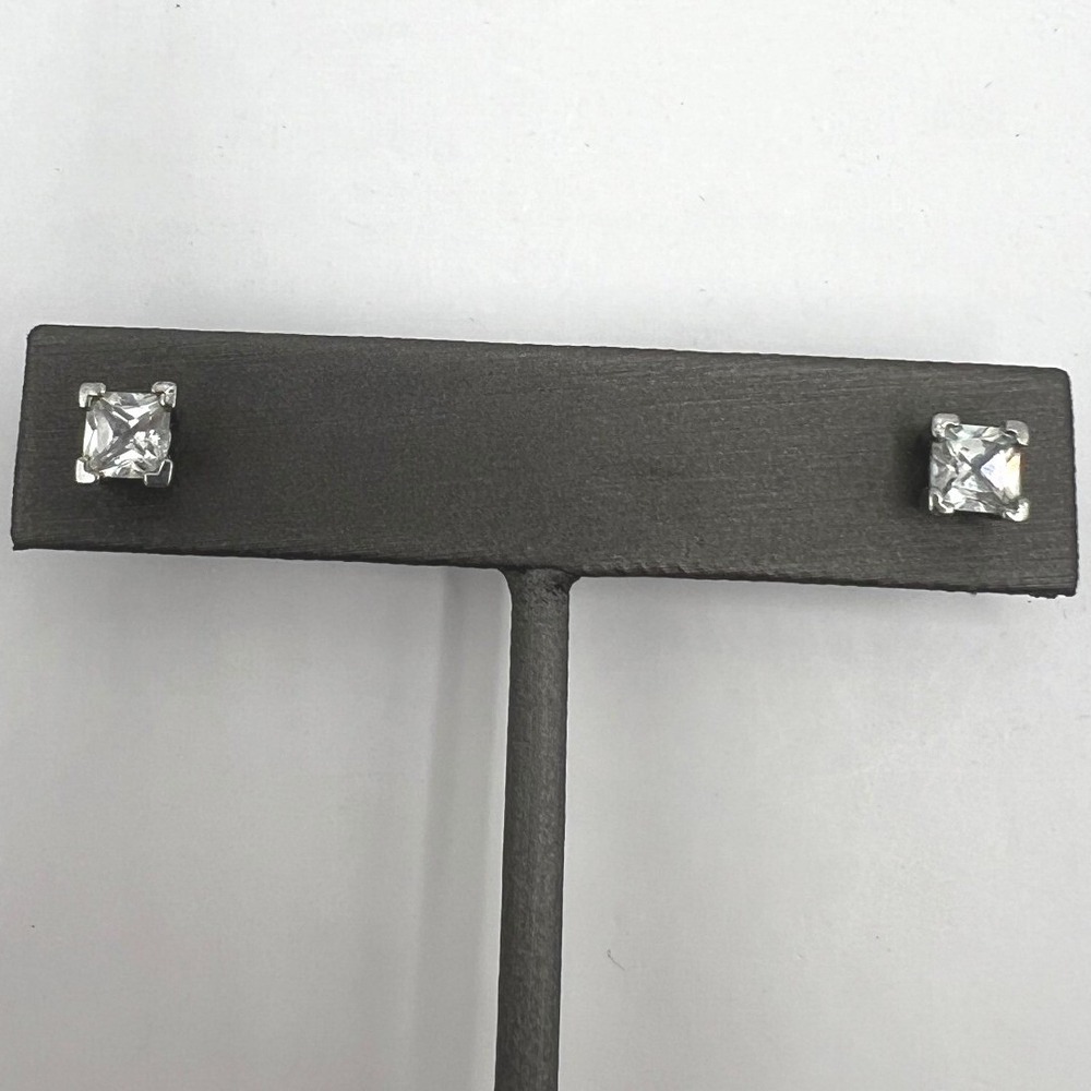 Square Clear Crystal Pierced Earrings Silver Tone Studs